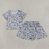 GSD2724 girls camo short sleeve skirt outfits
