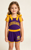 Matching Baby girls team sleeveless cotton bow shorts outfits vinyl