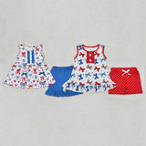 Matching Girls July Fourth bow sleeveless outfits