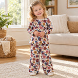 GLP3690 baby girls flower leaf scalloped  long sleeves pant outfits
