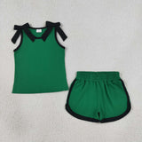 Matching Baby girls team sleeveless bow shorts outfits cotton