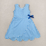 Matching Baby girls checkered bow sleeveless scalloped dress yoga