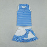 GSD3661 girls button blue stripe sleeveless skirt outfits yoga