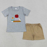 Matching Baby girls boys back to school apple checkered shorts outfits embroidery