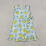GSD3684 girls lemon bow blue checkered sleeveless dress yoga