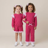 Matching Baby girls solid long sleeve ruffle outfits cotton