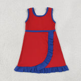 GSD4132 girls red navy sleeveless floral dress yoga