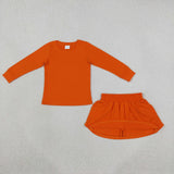 Matching girls solid long sleeve skirt outfits cotton