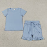Matching Baby girls solid floral short sleeve summer outfits