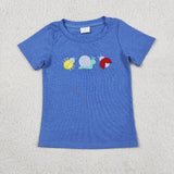 Matching  Baby boys girls Snail pink blue summer romper outfits embroidery
