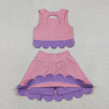 GSD3319 girls pink purple sleeveless bow skirt outfits yoga