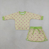 GLD1766 Dots pink yellow Long Sleeves Girls Skorts outfits