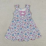 GSD3808 girls flower sleeveless scalloped dress yoga