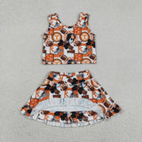 GSD3613 baby girls team T rugby orange sleeveless skirt Outfits yoga