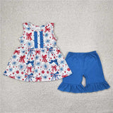 Matching Girls July Fourth bow sleeveless outfits