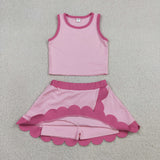 GSD4019 baby girls pink rose sleeveless scalloped skirt Outfits yoga