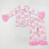 Matching  best selling --Christmas Santa pink adult and kids furry pajamas