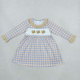 Matching Baby girls Thanksgiving turkey plaid long sleeve clothing embroidery