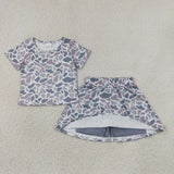 GSD2724 girls camo short sleeve skirt outfits