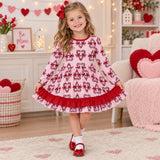 GLD1695 girls love candy pink long sleeve red ruffle dress