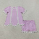 GSSO3681 girls solid pink scalloped lace shorts outfits