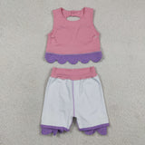 GSD3319 girls pink purple sleeveless bow skirt outfits yoga