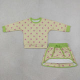 GLD1766 Dots pink yellow Long Sleeves Girls Skorts outfits