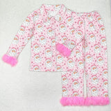 Matching  best selling --Christmas Santa pink adult and kids furry pajamas