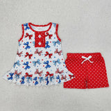 Matching Girls July Fourth bow sleeveless outfits