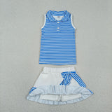 GSD3661 girls button blue stripe sleeveless skirt outfits yoga