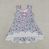 GSD3808 girls flower sleeveless scalloped dress yoga