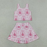 GSD3814 Girls castle pink stripe sleeveless skirt yoga