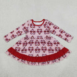 GLD1695 girls love candy pink long sleeve red ruffle dress