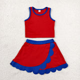 GSD4097 baby girls red sleeveless scalloped skirt Outfits yoga