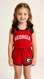 Matching Baby girls team sleeveless cotton bow shorts outfits vinyl