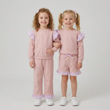 Matching Baby girls solid long sleeve ruffle outfits cotton