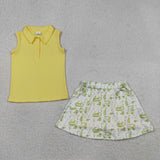 GSD2698 girls yellow button sleeveless golf skirt outfits