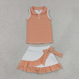 GSD3663 girls button orange stripe sleeveless skirt outfits yoga