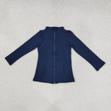 GLD1705 Girls solid navy long sleeves zipper top skirt Outfits yoga