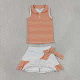 GSD3663 girls button orange stripe sleeveless skirt outfits yoga