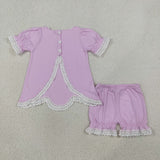 GSSO3681 girls solid pink scalloped lace shorts outfits