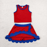 GSD4097 baby girls red sleeveless scalloped skirt Outfits yoga