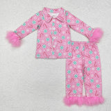 Matching best selling --Christmas candy pink adult and kids furry pajamas