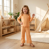 GLP3295 baby girls solid orange scalloped long sleeve pant outfits