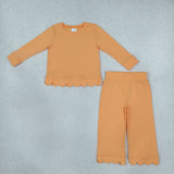 Matching Baby girls solid long sleve pant scalloped outfits cotton