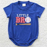 Matching  Baby boys girls baseball red blue checkered romper outfits embroidery