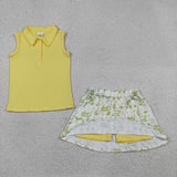 GSD2698 girls yellow button sleeveless golf skirt outfits