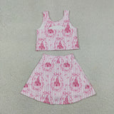 GSD3814 Girls castle pink stripe sleeveless skirt yoga