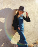 Classic style  denim bell bottoms with suspenders