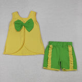 Matching Baby girls bow sleevelwss summer outfits